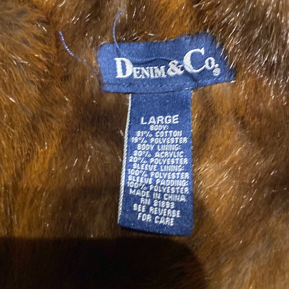 VINTAGE DENIM & COMPANY CHOCOLATE DENIM IN LINED FAUX MINK BUTTON DOWN COAT L - Picture 8 of 9